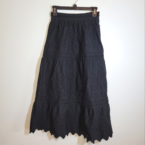 New Jason Wu Black Eyelet Peasant Midi Skirt XS - Picture 2 of 11